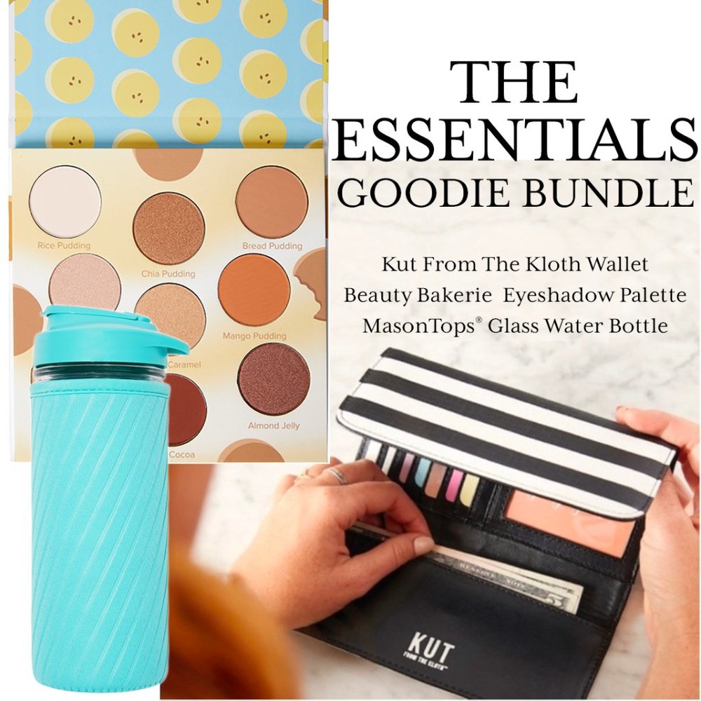 BUNDLE Kut From The Kloth Wallet, Beauty Bakerie Eyeshadow Palette, Waterbottle